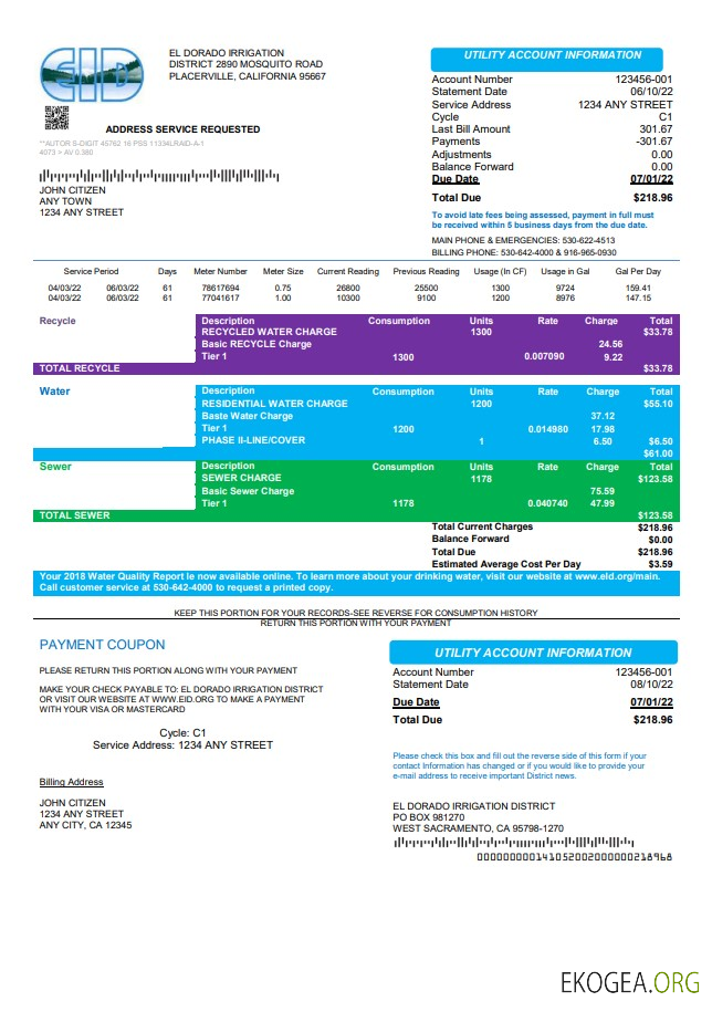 USA EID utility bill template in Word and PDF format